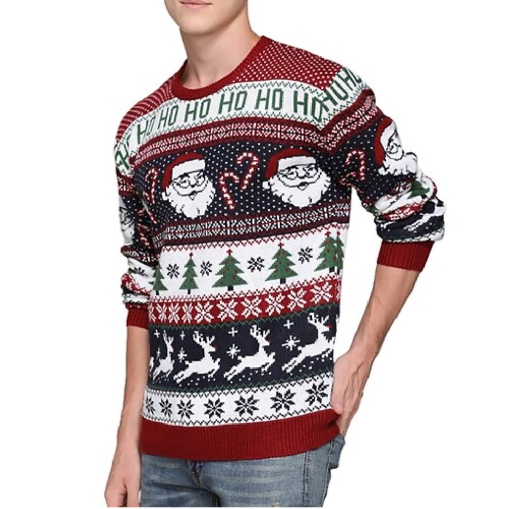 Daisys Boutique Men’s Ugly Christmas Sweater Crewneck NWT size XL navy red soft